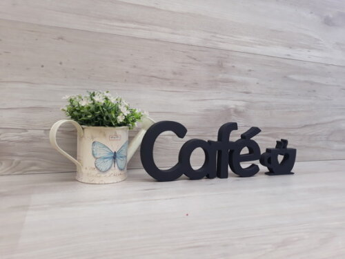 Palavra decorativa Café + escultura xícara