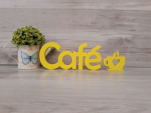 Palavra decorativa Café + escultura xícara