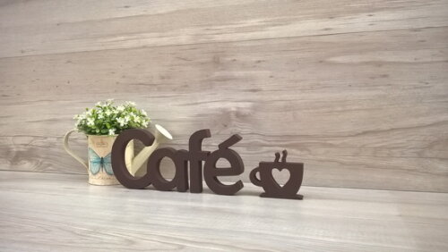 Palavra decorativa Café + escultura xícara