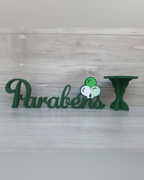 Parabéns - Palavra em mdf - Tema Balões + Mini Boleira