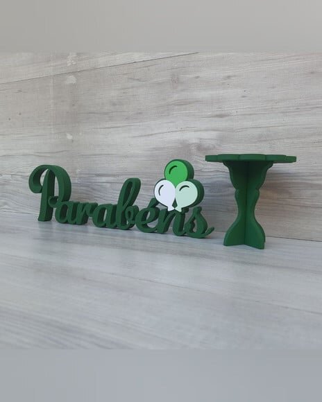 Parabéns - Palavra em mdf - Tema Balões + Mini Boleira