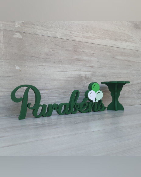 Parabéns - Palavra em mdf - Tema Balões + Mini Boleira
