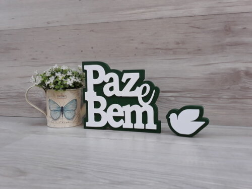 Paz e Bem + pombinha - palavras de mesa em mdf