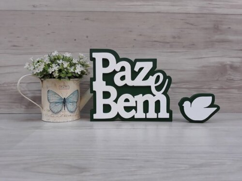 Paz e Bem + pombinha - palavras de mesa em mdf