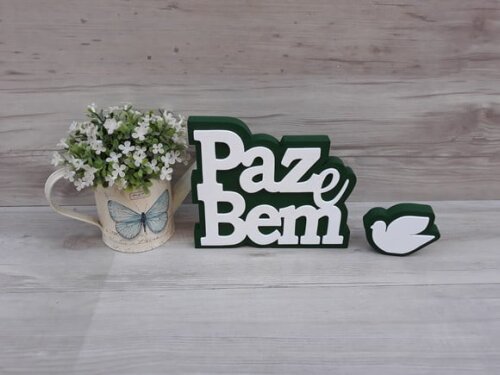 Paz e Bem + pombinha - palavras de mesa em mdf