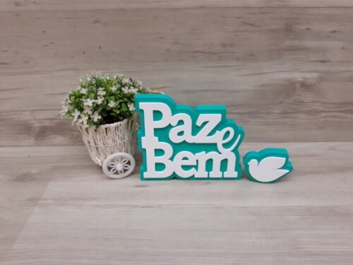 Paz e Bem + pombinha - palavras de mesa em mdf