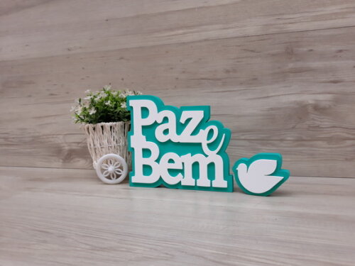 Paz e Bem + pombinha - palavras de mesa em mdf