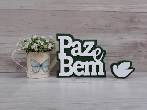 Paz e Bem + pombinha - palavras de mesa em mdf