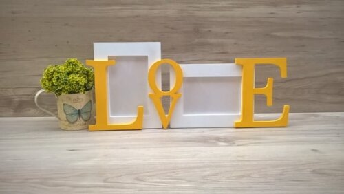 Porta Retrato Duplo LOVE Amarelo