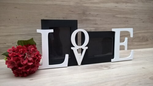 Porta Retrato Duplo LOVE Branco e Preto