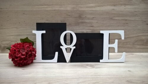 Porta Retrato Duplo LOVE Branco e Preto