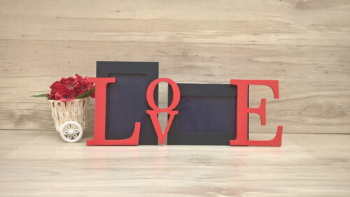 Porta Retrato Duplo LOVE Preto e Vermelho