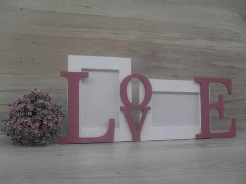 Porta Retrato Duplo LOVE Rosa antigo