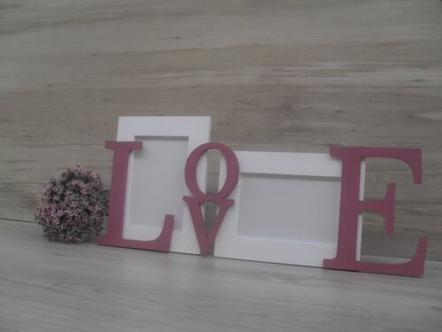 Porta Retrato Duplo LOVE Rosa antigo