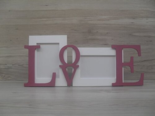 Porta Retrato Duplo LOVE Rosa antigo