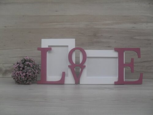 Porta Retrato Duplo LOVE Rosa antigo