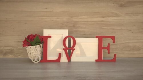 Porta Retrato Duplo LOVE Vermelho