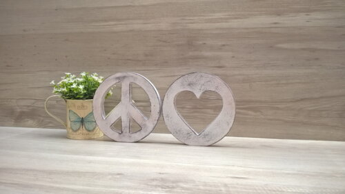 Símbolos Paz e Amor - 15 cm DUO - Pátina