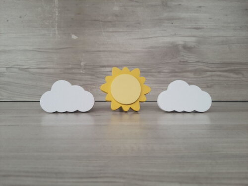 Trio Cabideiros/gancho Pendurador Infantil - Sol e Nuvens