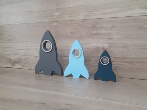 Trio de Foguetes de Mesa em mdf