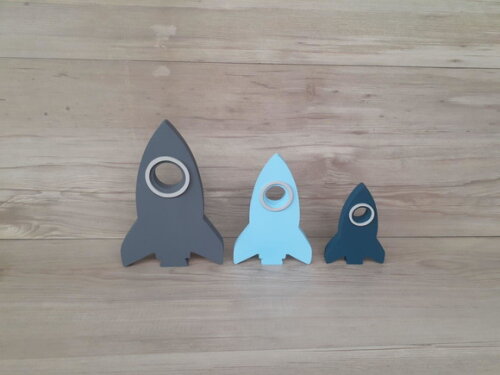 Trio de Foguetes de Mesa em mdf