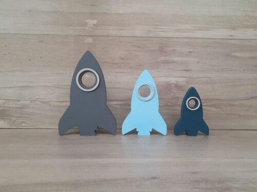 Trio de Foguetes de Mesa em mdf