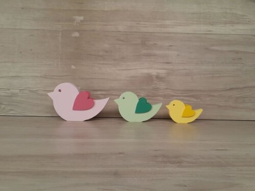 Trio de Passarinhos de Mesa em mdf