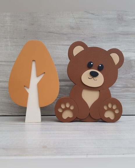 Ursinho de Mesa + Árvore Mod Gota em mdf - 15 cm