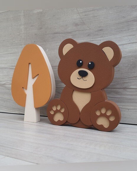 Ursinho de Mesa + Árvore Mod Gota em mdf - 15 cm