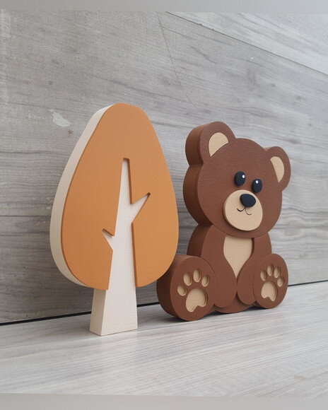 Ursinho de Mesa + Árvore Mod Gota em mdf - 15 cm