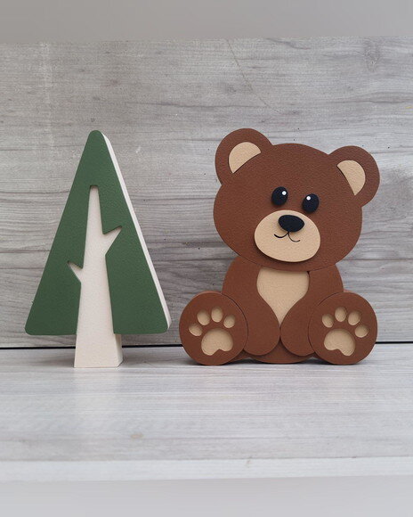 Ursinho de Mesa + Pinheiro Escandinavo em mdf - 15 cm