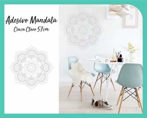 Adesivo de Mandala 57cm - Cinza Claro