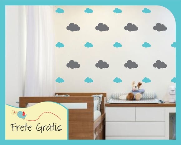 Adesivo de Nuvens - 2 Tam. 20 e 10 cm - Azul Bebê e Grafite