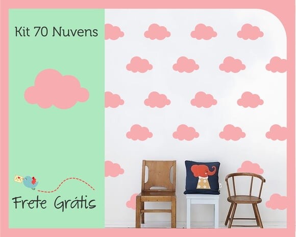 Adesivo de Nuvens - Rosa Bebê - 9cm