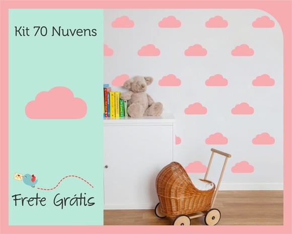 Adesivo de Nuvens - Rosa Claro *10cm*