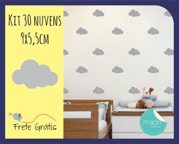 Adesivo de Nuvens Fofinhas - 9cm - Cinza