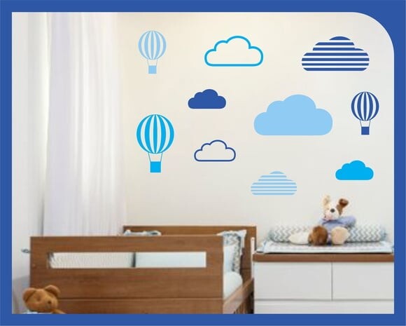 Adesivo de Parede - Balão e Nuvem - Azul Bebê e Marinho