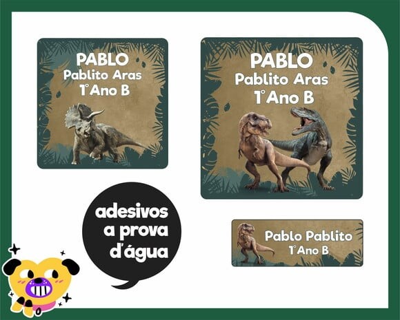 Adesivo Escolar Dinossauro - 48 Unid - Prova D'água