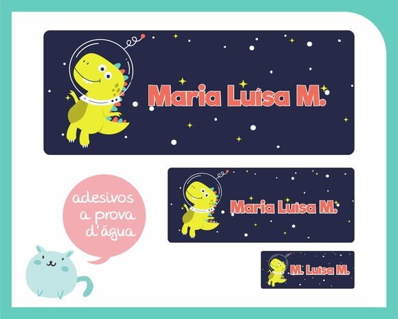 Adesivo Escolar Dino Astronauta - Prova D'água - 100unid