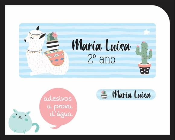 Adesivo Escolar Lhama - Prova D'água - 130 Unid