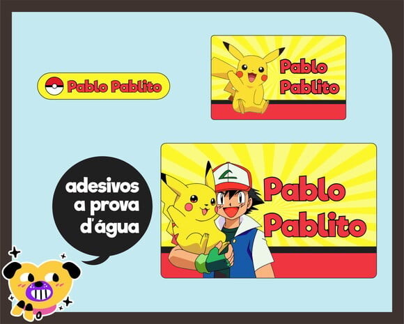 Adesivo Escolar Pikachu - 110 Unid - Prova D'água