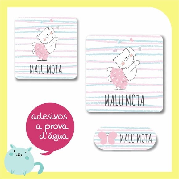 Adesivo Escolar Ursinha Bailatina - 60 Unid - Prova D'água