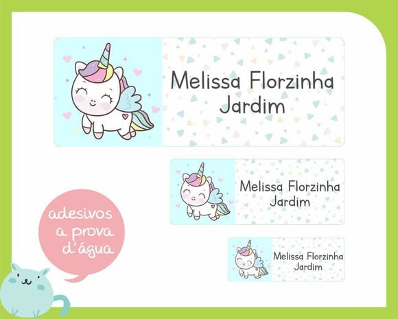 Adesivo Escolar Unicórnio Baby - Prova d'água - 100unid