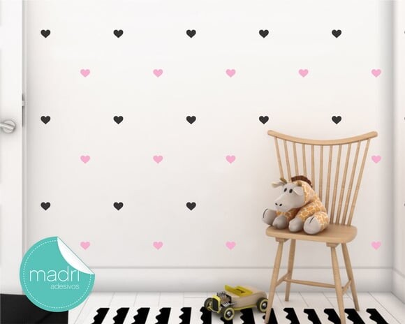 Adesivo Mini Coração - 150 Unid - Rosa Claro e Preto