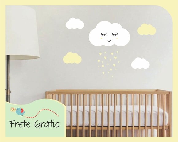 Adesivo Nuvem com Carinha - Branco e Bege