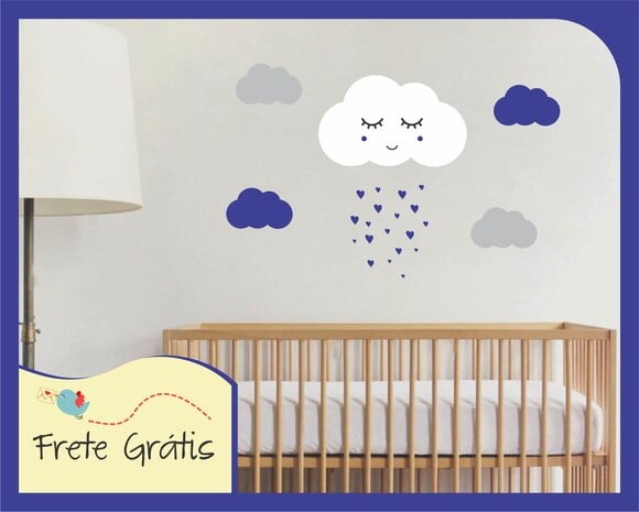Adesivo Nuvem com Carinha - Cinza e Azul Marinho