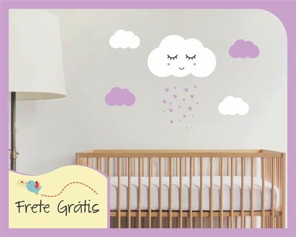 Adesivo Nuvem com Carinha - Branco e Lilás