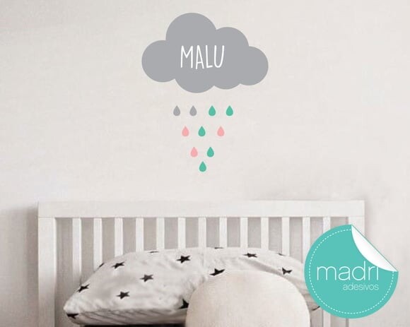 Adesivo Nuvem com Nome e Chuva