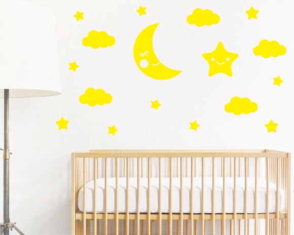 Adesivo Nuvem, Lua e Estrelas - Amarelo'