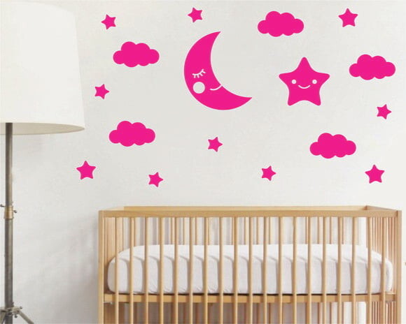 Adesivo Nuvem, Lua e Estrelas - Pink